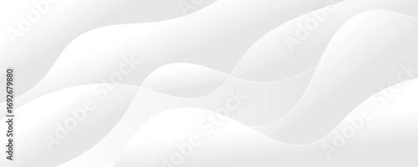 Fototapeta Abstract white luxurious paper waves background. White and light gray gradient texture wave curve lines modern banner design.