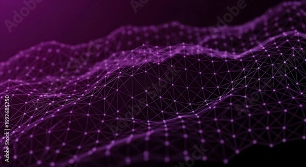 Fototapeta Abstract digital network grid with glowing nodes and connecting lines purple gradient