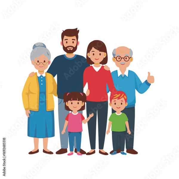 Fototapeta Group of happy family, Family gathering of diverse generations standing together in unity at a casual outdoor setting during daytime