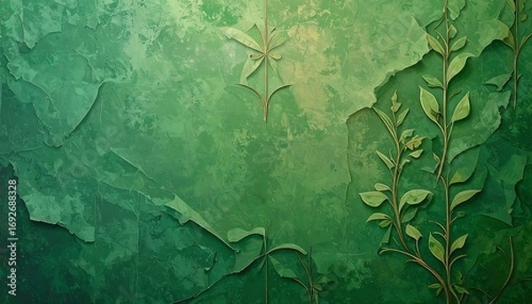 Fototapeta Abstract textured green background with stylized foliage