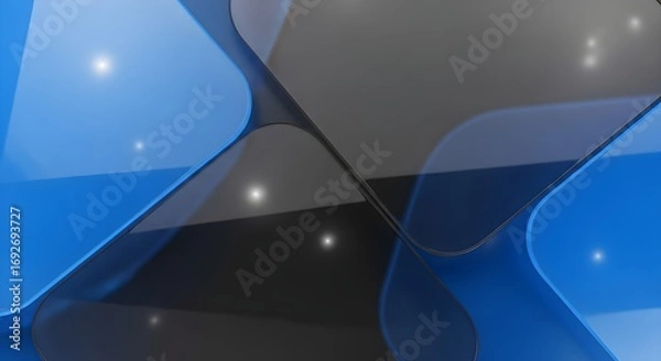 Fototapeta Abstract flowing shapes with bright light sources against a dark blue modern