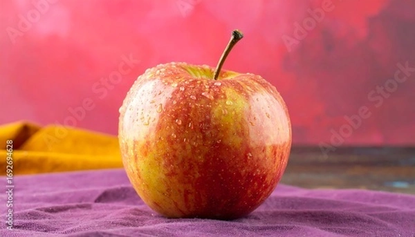 Fototapeta Single apple on a colorful surface