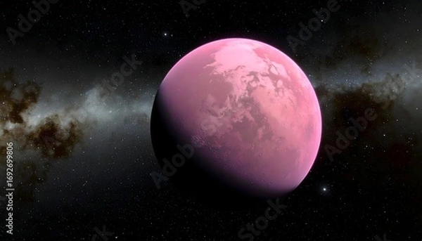 Fototapeta a close up of a pink planet in the sky with a star in the background
