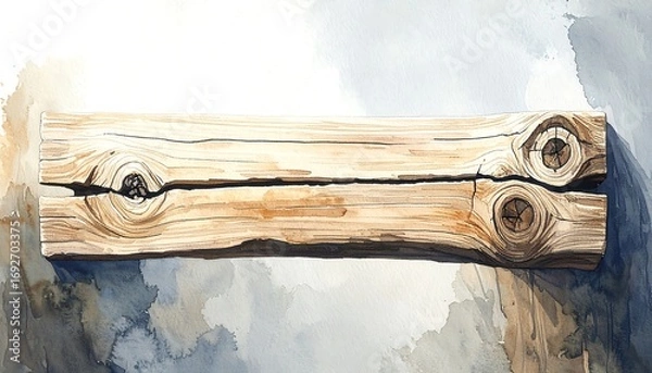 Fototapeta Watercolor depiction of a weathered log section