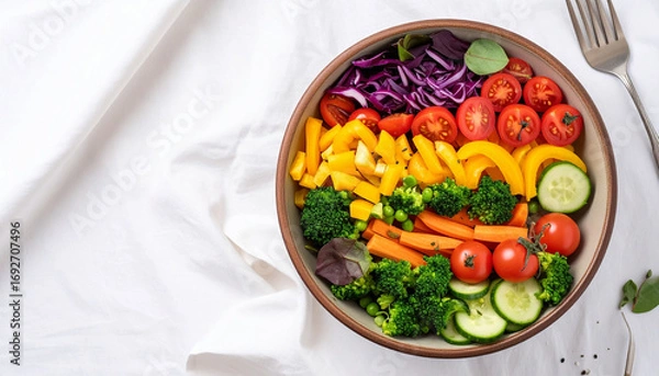Fototapeta A vibrant and colorful salad bowl filled with fresh vegetables, arranged artfully.