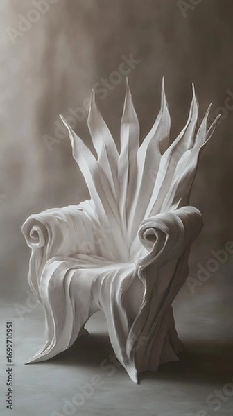 Fototapeta Sculptural White Throne Artistic Furniture Design with Intricate LeafLike Back Detailing and Elegant Form