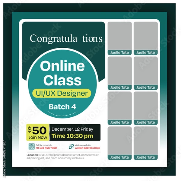 Fototapeta Social media online course template or banner design