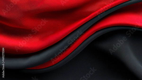 Obraz Red and black fabric waves flowing abstract background texture m