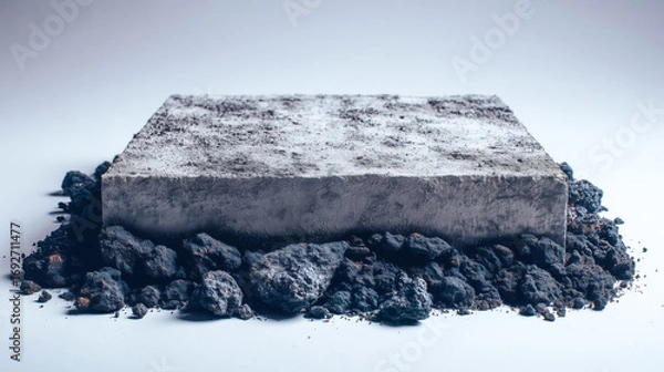 Obraz Rectangular concrete slab resting on dark volcanic rock fragment