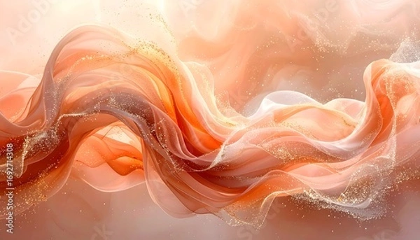 Fototapeta abstract painting of a flowing orange and gold fabric with a light shining