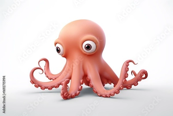 Fototapeta A whimsical cartoon octopus with big eyes and exaggerated features on a plain background