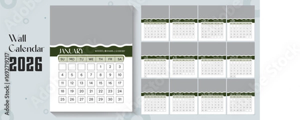 Fototapeta 2026 wall calendar template or 2026 corporate business wall calendar