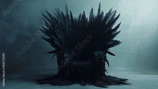 Fototapeta Throne of Ravens Dark Feather Chair in a Misty Void, Gothic Fantasy Imagery