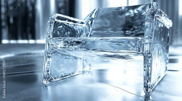 Fototapeta Transparent Ice Chair in Studio, Cool Blue Tones and Sharp Modern Design Aesthetic