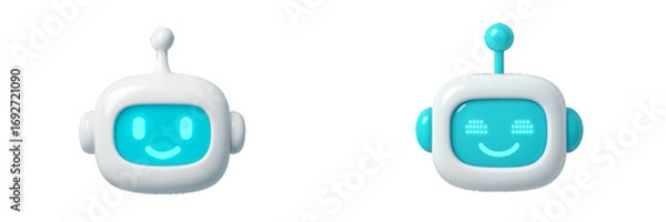 Fototapeta Smiling robot head with antenna on white background