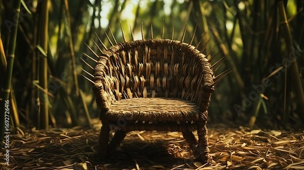 Fototapeta Woven Throne Chair with Spikes in Bamboo Forest Setting, Fantasy Concept Art