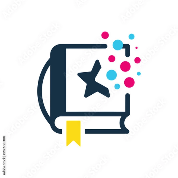 Fototapeta Magic Spell Book Icon with Star and Colorful Bubbles.