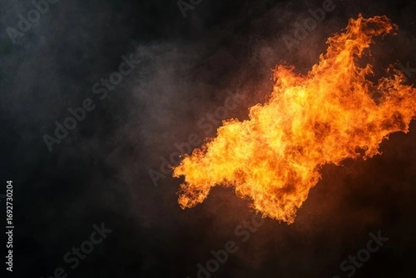 Fototapeta Explosive fire effect with glowing flames and smoke creating dramatic heat energy in darkness.