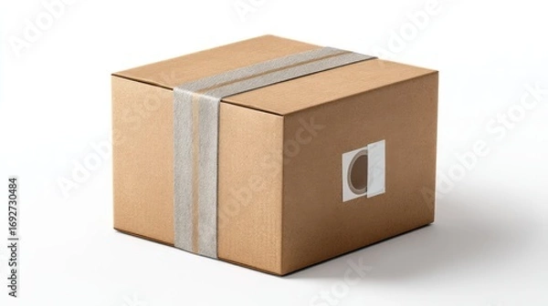 Fototapeta delivery box mockup with tape, isolated on white background