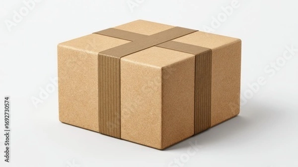 Fototapeta delivery box mockup with tape, isolated on white background