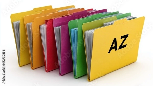Fototapeta file folders labeled A-Z in stack, isolated on white background