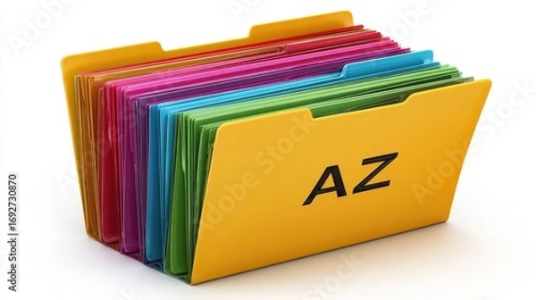 Fototapeta file folders labeled A-Z in stack, isolated on white background