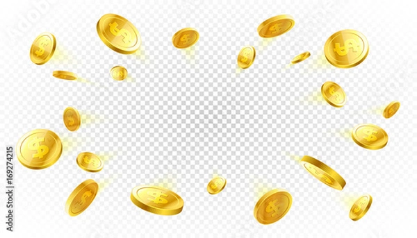 Obraz Eksplozja złotych monet z miejscem na tekst na przezroczystym tle