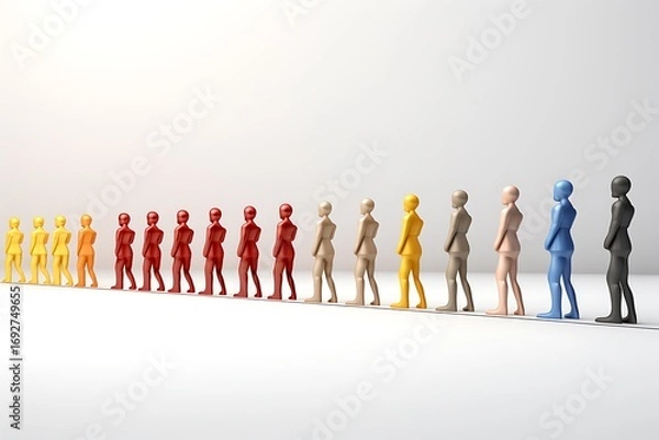 Fototapeta Colorful line of stylized human figures representing diversity and unity in a minimalist setting