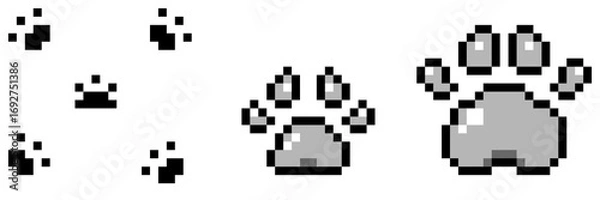 Fototapeta ドット絵のモノクロの肉球2種