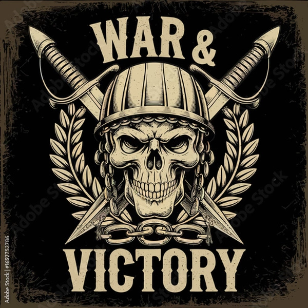 Fototapeta Vector Bold skull illustrations with crossed swords, wings, shields, and flaming elements. Gothic and warrior-inspired vector art featuring chains, bones, and dramatic . Perfect for t-shirt prints,