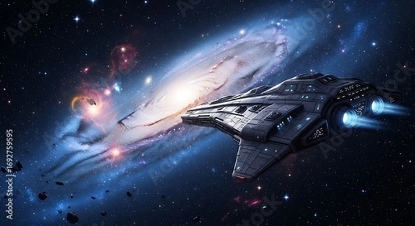 Fototapeta Spaceship Exploring Nebula Galaxy.