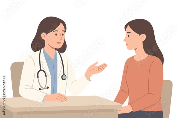 Fototapeta Healthcare professional consulting with a female patient, offering medical advice and support during an appointment