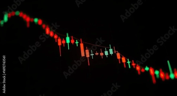 Obraz Candlestick Chart with Red and Green Values on Dark Background