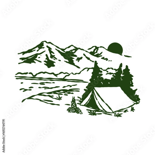 Obraz Outdoor camping landscape vector illustration