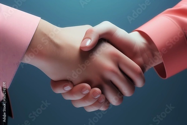 Fototapeta Two business professionals shaking hands in a modern office setting, symbolizing agreement