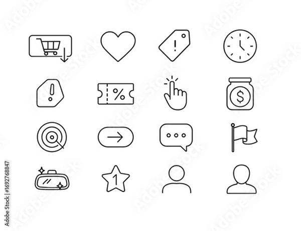 Fototapeta Shopping, e-commerce line icon set. online sales, retail line style icons collection