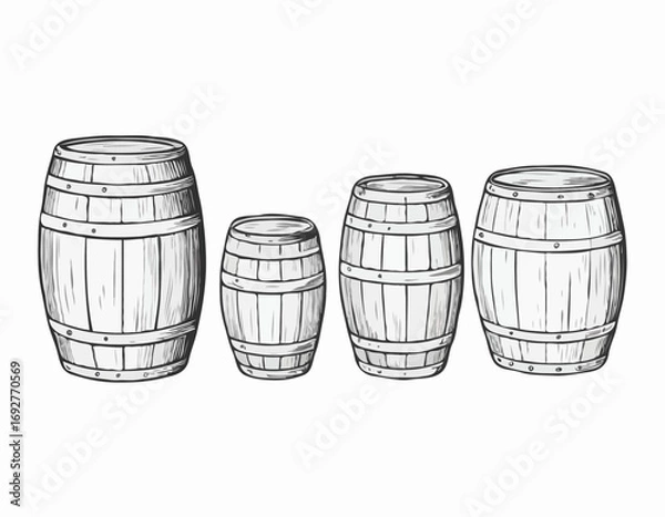 Fototapeta Wooden barrels hand drawn sketch Winemaking