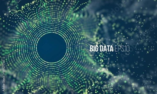 Fototapeta Abstract colorful particle grid flow with bokeh. Science dust with glow background. Futuristic bigdata visualization