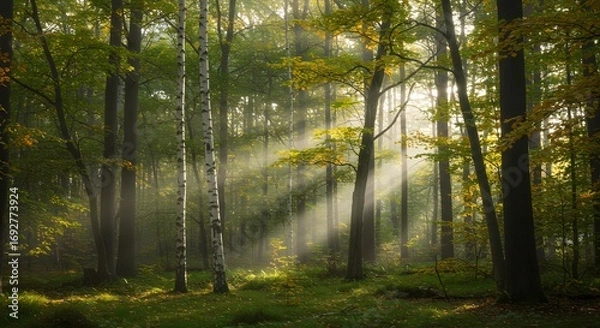 Obraz Sunlight filtering through forest
