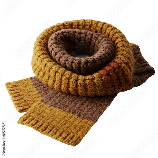 Obraz Warm knitted scarf folded on transparent background for autumn cozy concept