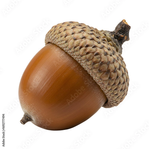 Obraz Ripe acorn showing its cap and stem on transparent background