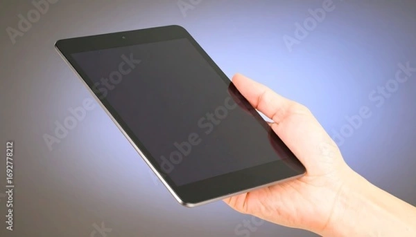 Obraz Hand holding a tablet computer with a blank screen