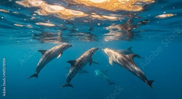 Obraz Dolphins underwater interaction
