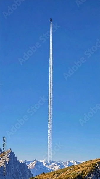 Obraz Jet contrail reaching high above mountains