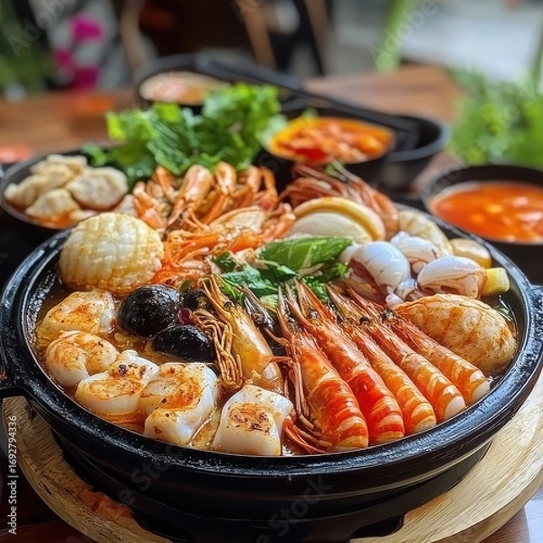 Obraz Vietnamese Combo Traditional Food with Seafood Hotpot