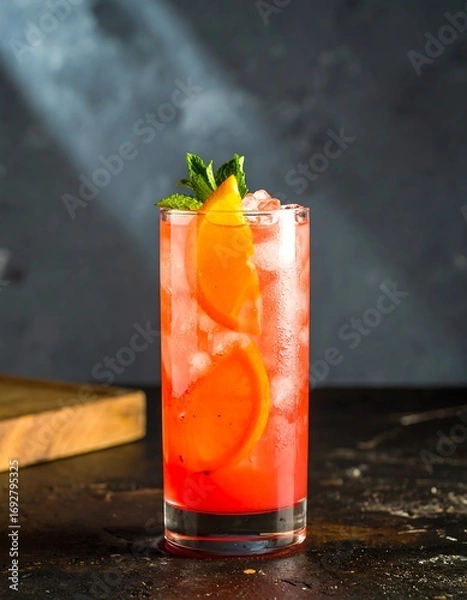Obraz Red cocktail with orange slice and mint