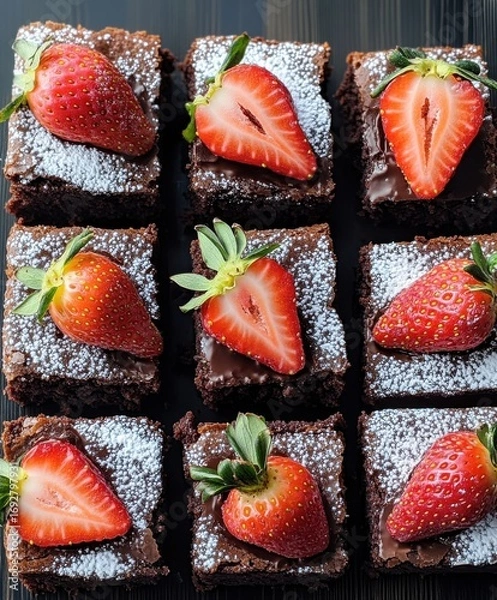 Obraz Photos of chocolate cakes with fresh strawberries and delicious frosting, authentic and luxurious style