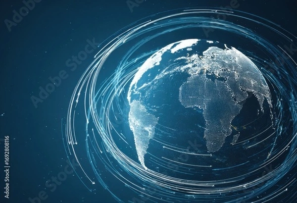 Obraz Digital representation of Earth with swirling light trails
