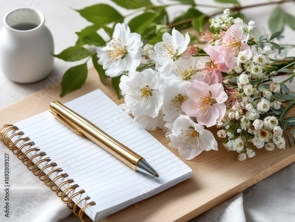 Obraz Floral-themed note paper mockup featuring delicate petals and elegant minimal layout, perfect for romantic or feminine stationery design.