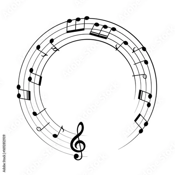 Obraz Music notes background, round musical frame, vector illustration.